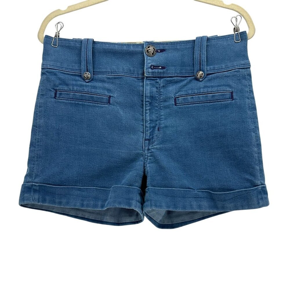 Rich & Skinny Silky Womens 30 Shorts High Rise Cuffed Blue Shorts